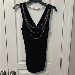 Guess Women’s Small Black Sleeveless Top with Faux Gold Chain Detail
